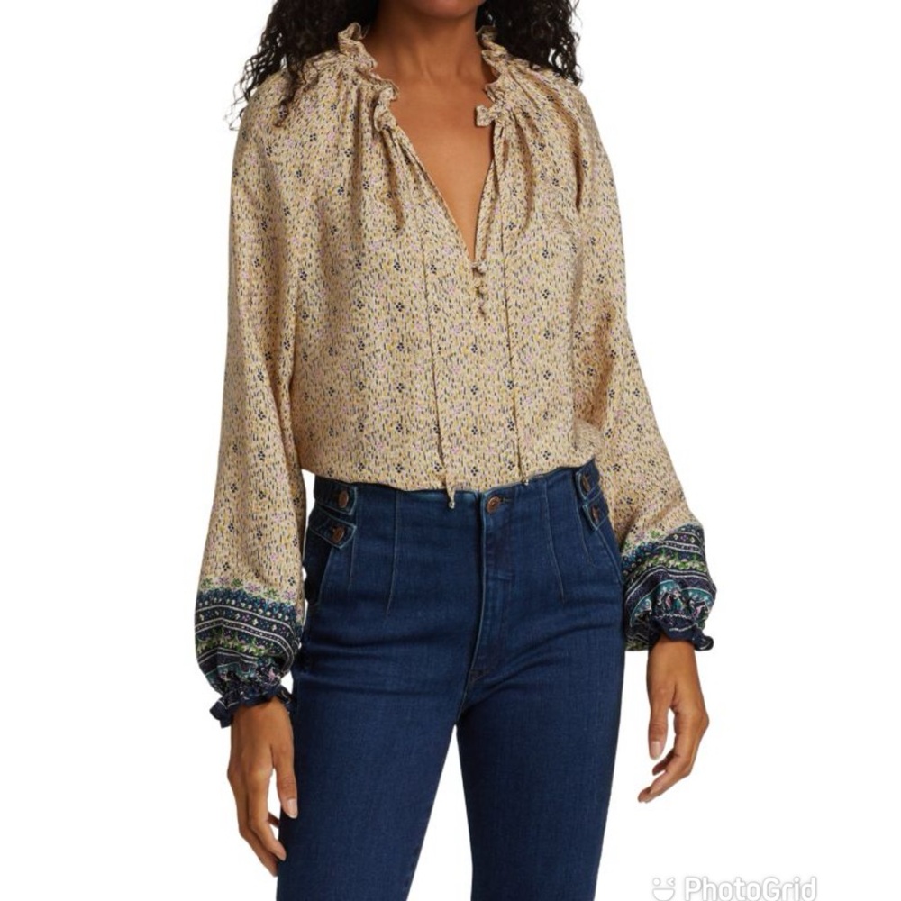 Veronica Beard Antonette Peasant Silk Top